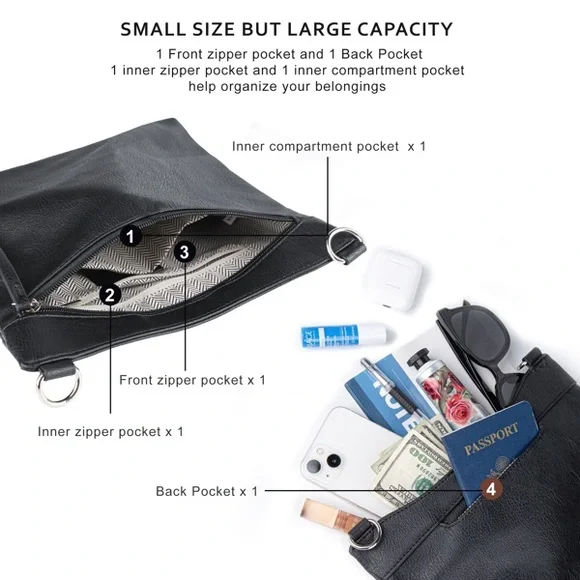 Women’s Black Crossbody Bag with Patterned Strap - Picture 4 of 6